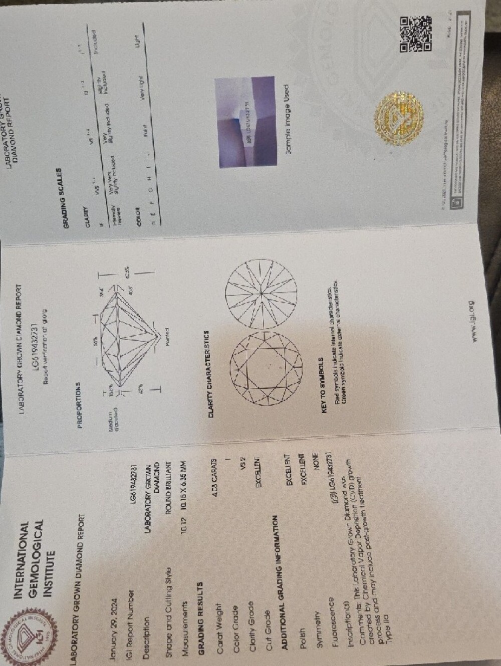 Loose Round Brilliant Cut Lab Diamond  4.03 I Color VS2 Clarity IGI Certificate - Picture 3 of 15